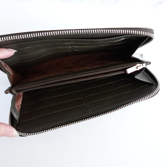 Longchamp Le Pliage Cuir Zip Around Long Continental Khaki Grey - Picture 14 of 16